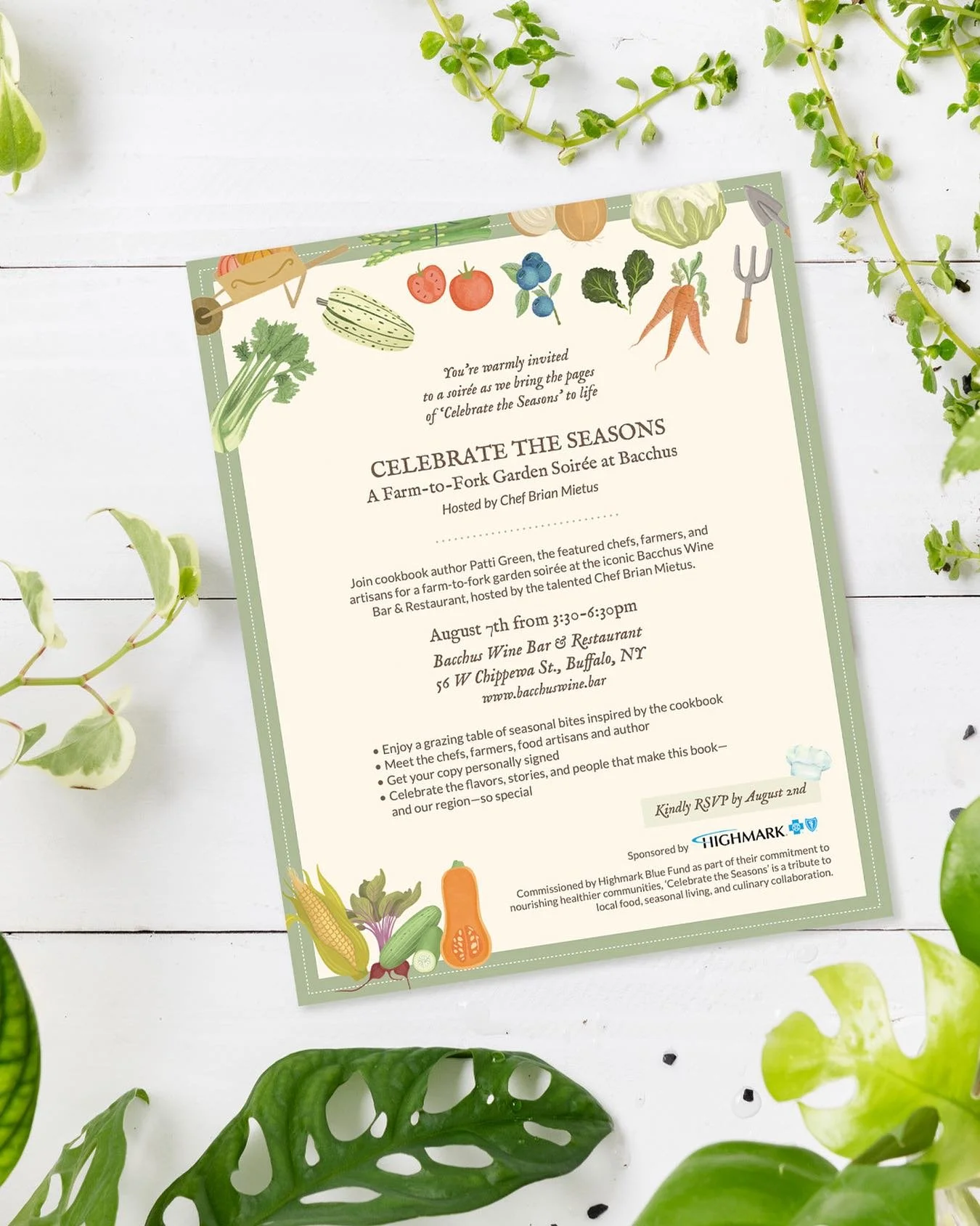 A little evite I designed for @farmtofork716 inviting guests to their upcoming garden soir&eacute;e. I kept it on brand with the colors and fun food elements so it&rsquo;s cohesive with the Farm to Fork cookbook, which has been a fave project of mine