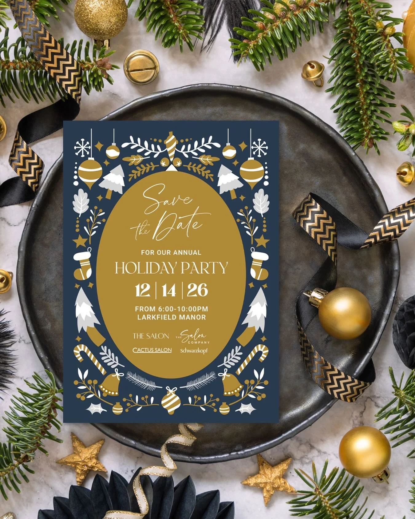 A little early but sharing a recent save the date I designed for @thesaloncompanyli. Fun and festive! Their holiday party is something I&rsquo;m sure they all look forward to attending. I don&rsquo;t even want to think of winter or Christmas now but 