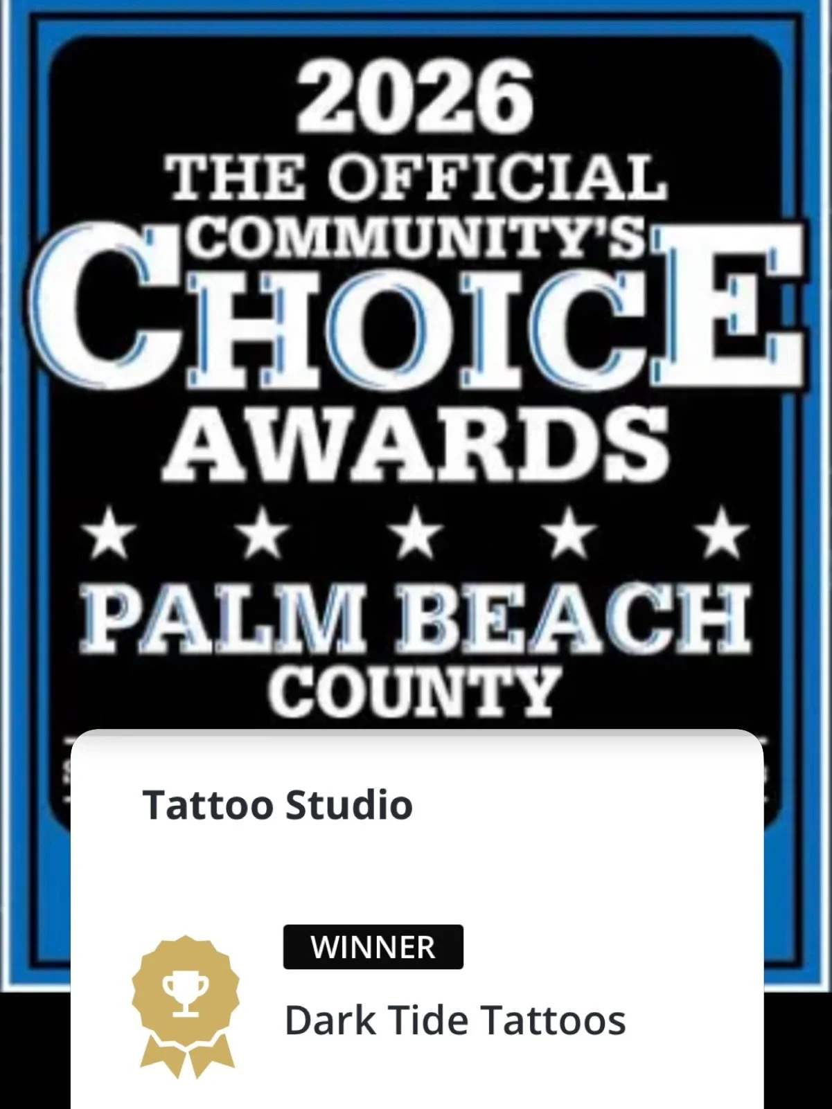 ✨THANK YOU!✨
🏆Voted BEST TATTOO STUDIO for 2024, 2025, &amp; 2026!
 We wouldn&rsquo;t be here without YOU!! 💗

#tattoogratitude #tattoocommunity #besttattoostudio #palmbeachcounty