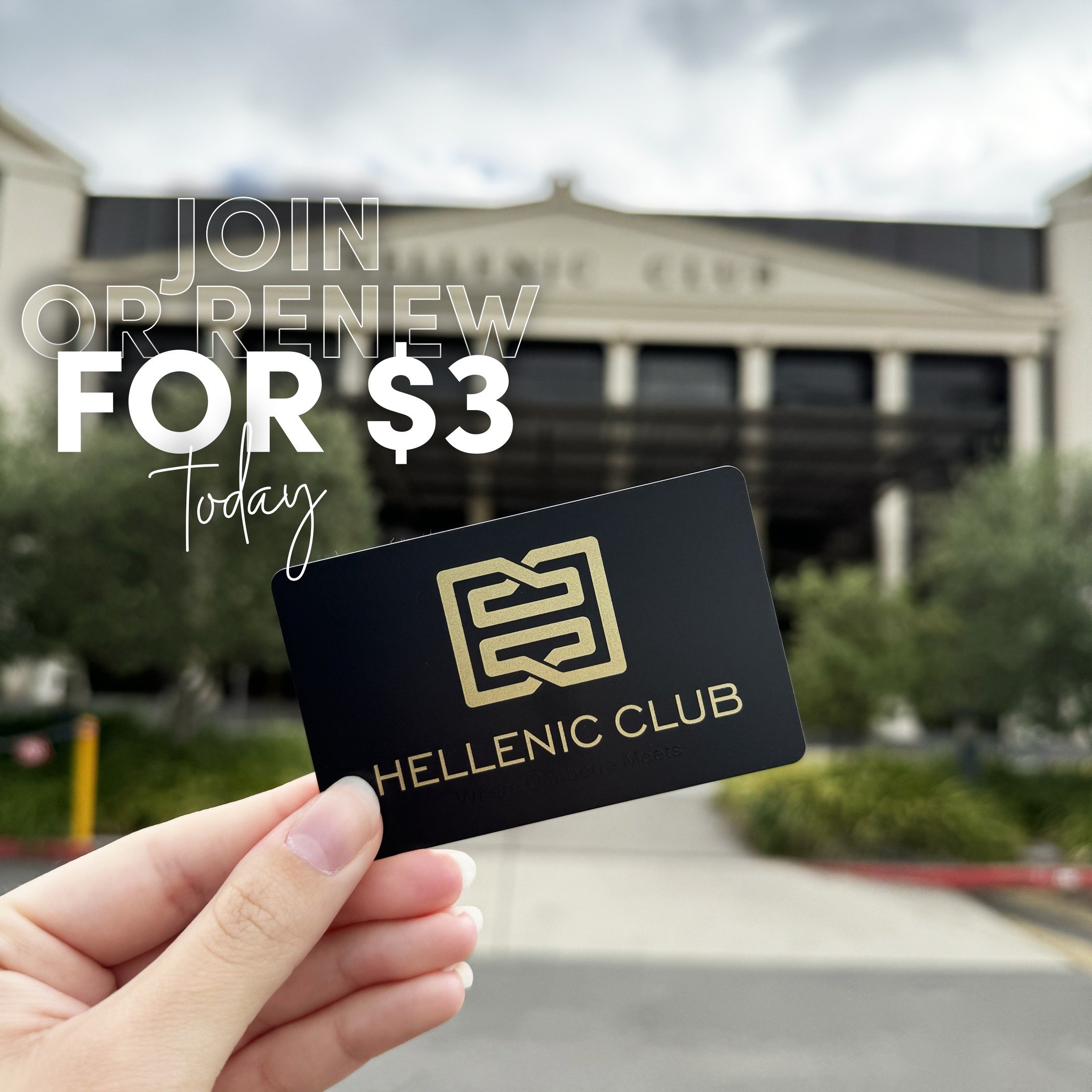 Our $3 Membership special is back! 🥳💳

Simply sign up or renew your membership for 1 Year, and only pay $3! 🤯 Visit our website to Join or Renew today!

Hurry! Only valid from the 30 May - 30 June 2024.

#HellenicClubCanberra | https://www.helleni