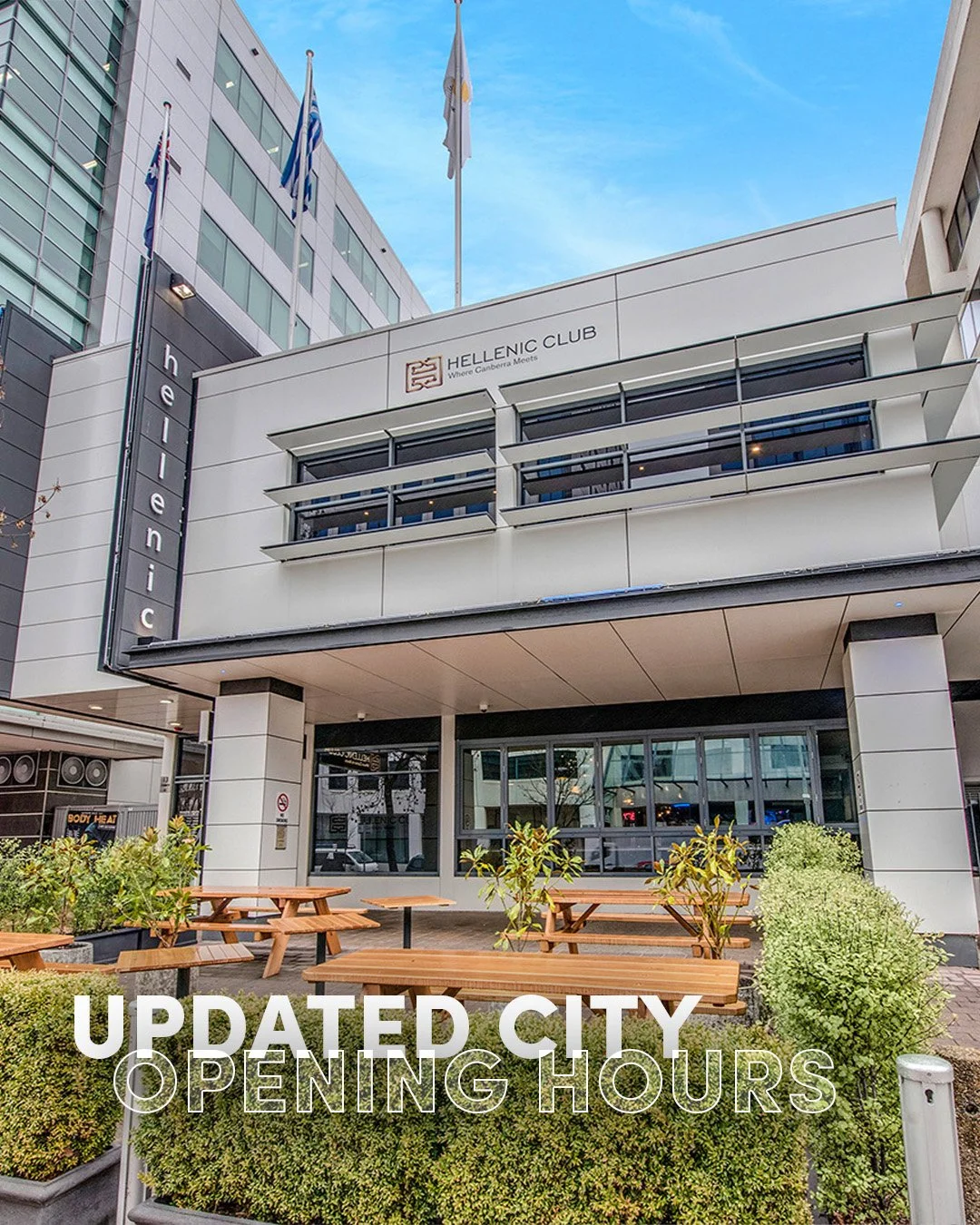 We're updating our trading hours at the City Club ⏰
The Hellenic Club in the City's opening hours will be revised commencing from Tuesday 10th March 2026.

Opening Hours:
Mondays to Wednesdays: 9am-12am
Thursdays &amp; Fridays: 9am-1am
Saturdays: 3pm