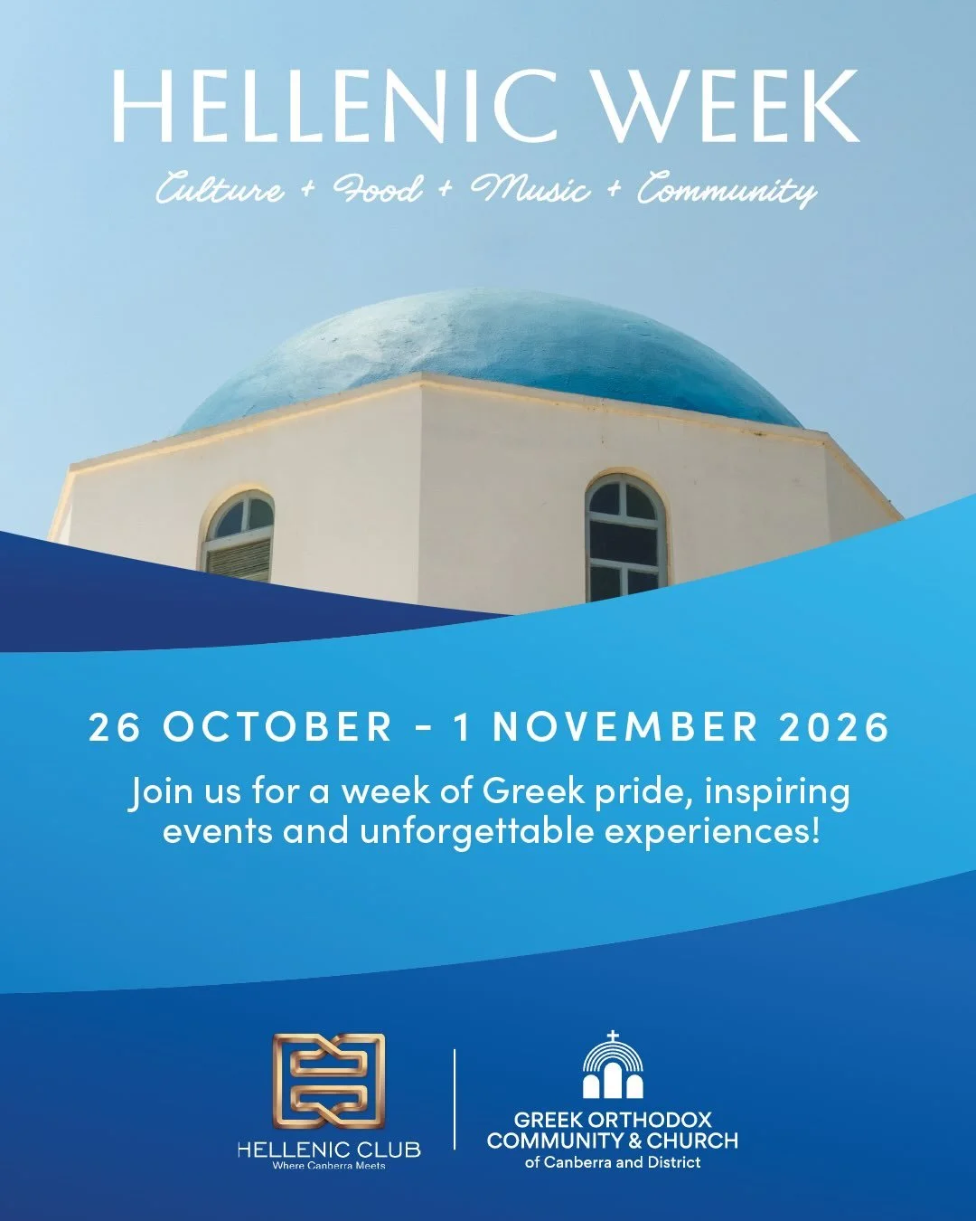 Take a peek at Hellenic Week! 🇬🇷💙🎉

We&rsquo;re excited to share your first look at the full program for the inaugural Hellenic Week &ndash; taking place from Monday 26 October until Sunday 1 November across the Hellenic Club and Canberra. 

Join
