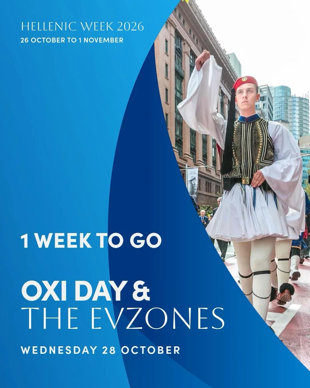 The countdown is on until OXI Day 2026! 🇬🇷🎉

The biggest day on our inaugural Hellenic Week calendar is just 1 week away, as we get ready to celebrate OXI Day and welcome the Hellenic Presidential Guard &lsquo;Evzones&rsquo; to the Hellenic Club a