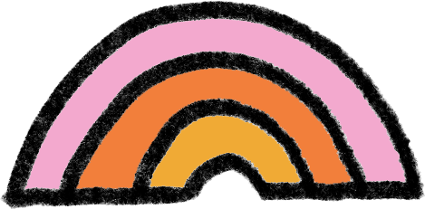 A colorful rainbow with pink, orange, and yellow arcs on a black background.