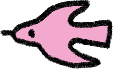 Pink bird with black eye on black background.