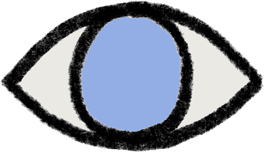 A cartoon eye with a blue iris and black outline.