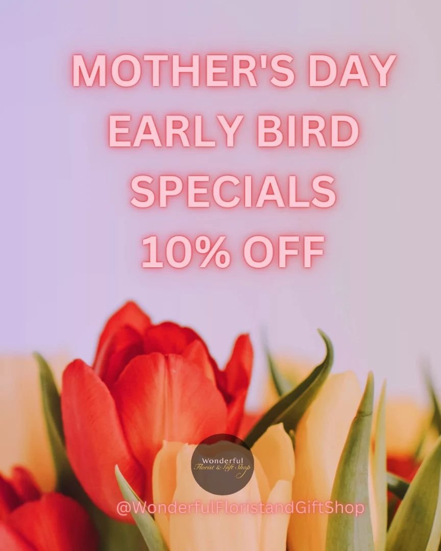 .
🌷 Mother's Day is just around the corner! 🌼 
Enjoy our Early Bird special offer: Get 10% off on orders over $60. Check out our website for flowers that perfectly suit your mom's style. 

Use code &quot;Mumday&quot; at checkout to redeem the disco