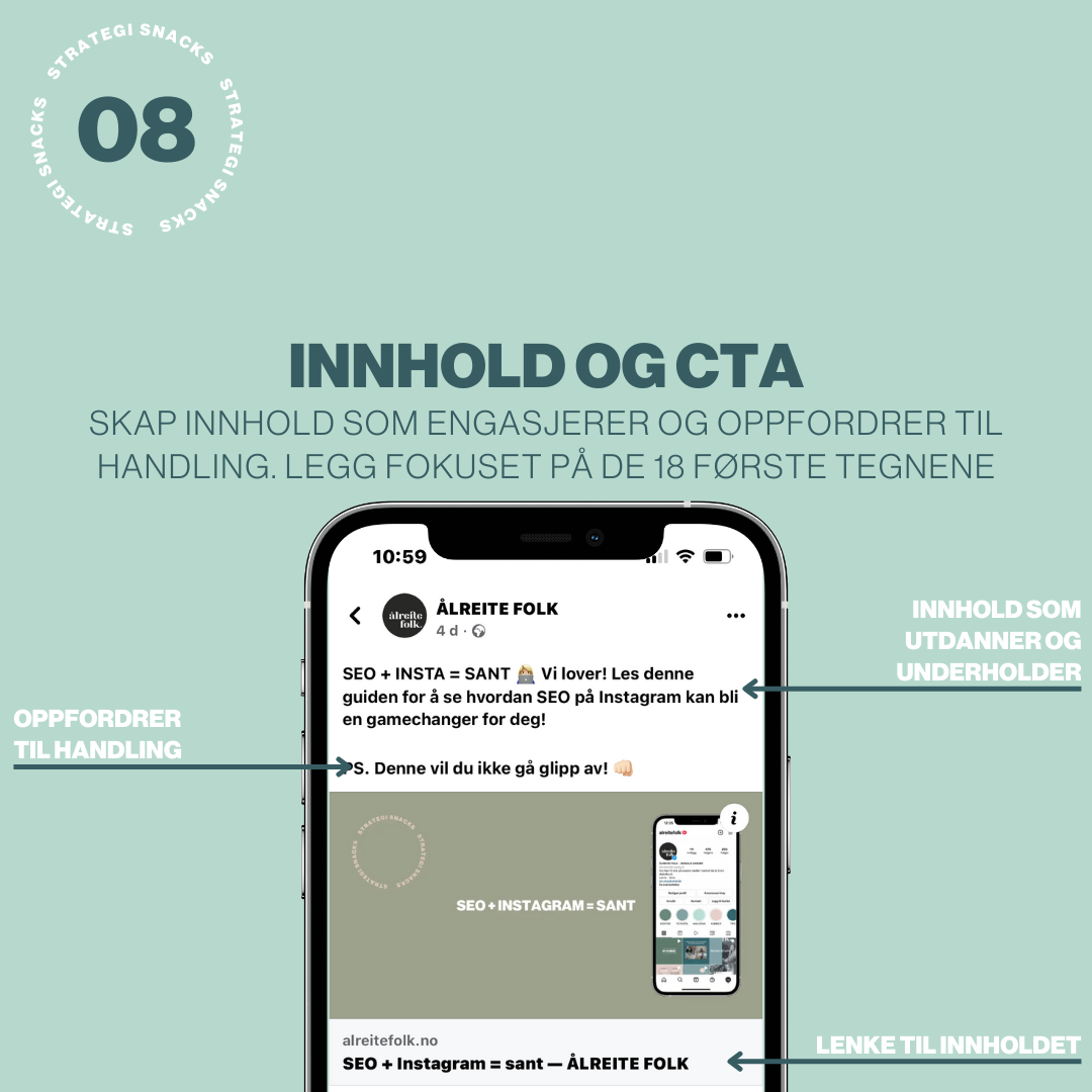 innhold og handlingsknapp for seo