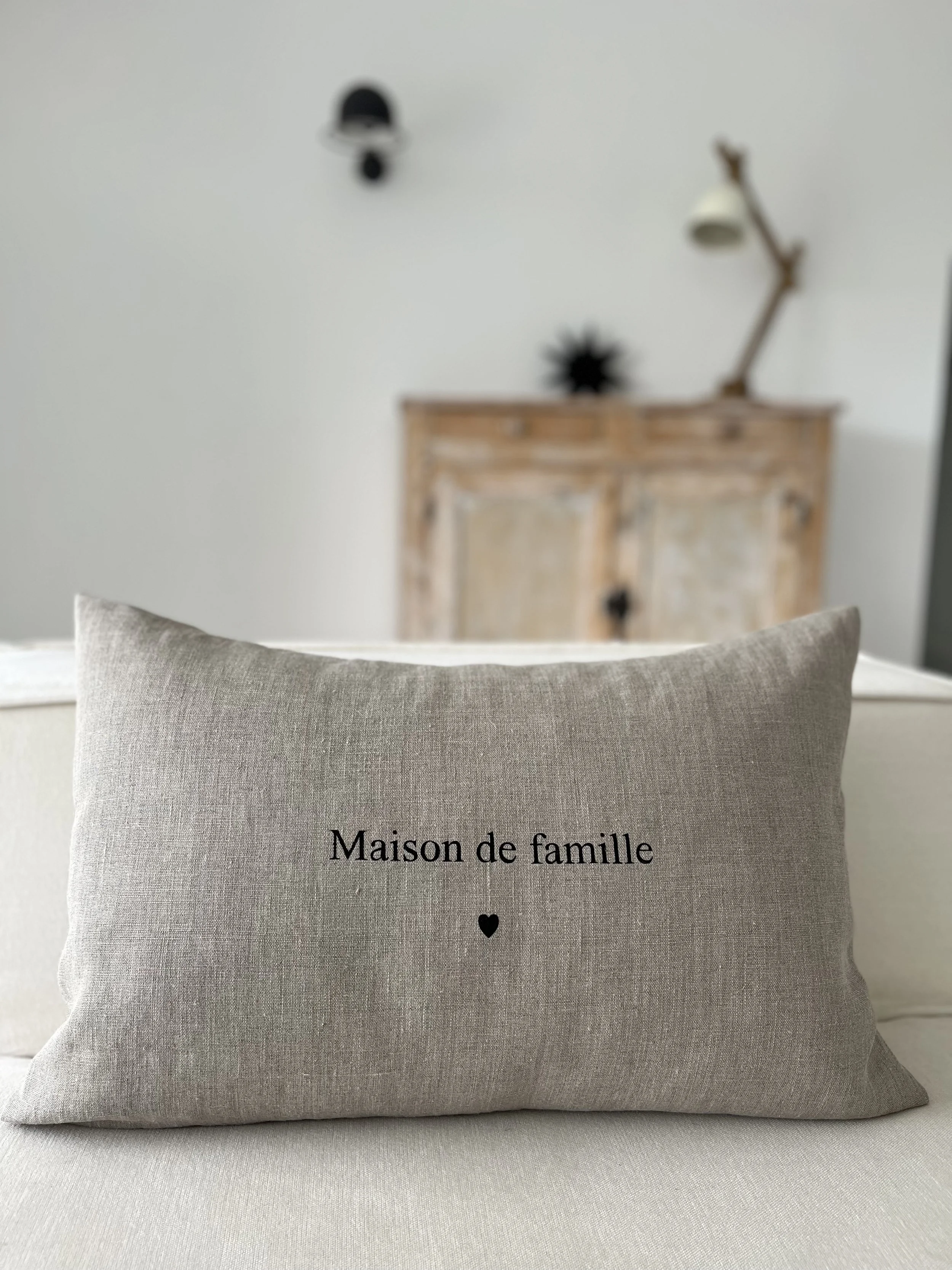 Coussin en lin "Maison de campagne/famille"