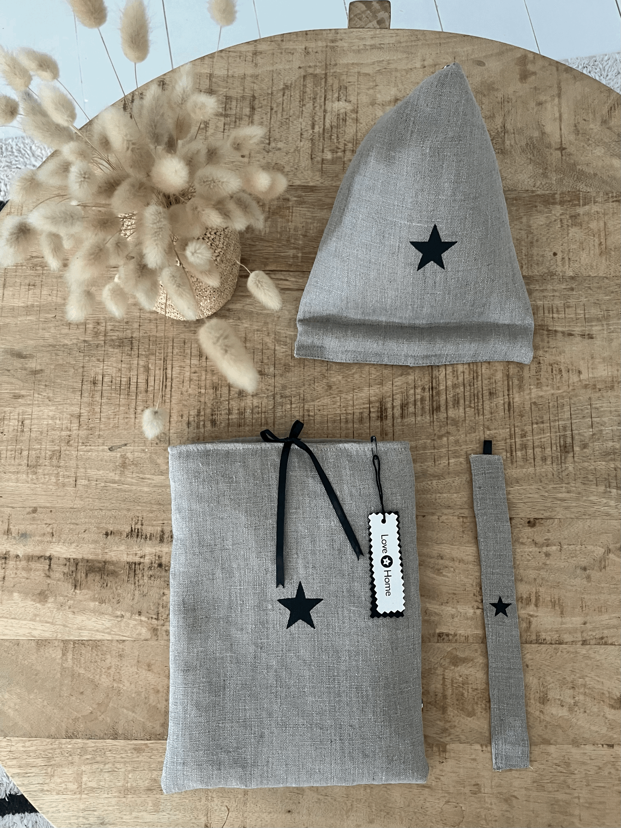 Coussin pyramide & housse assortie en lin - Ensemble déco textile artisanal –