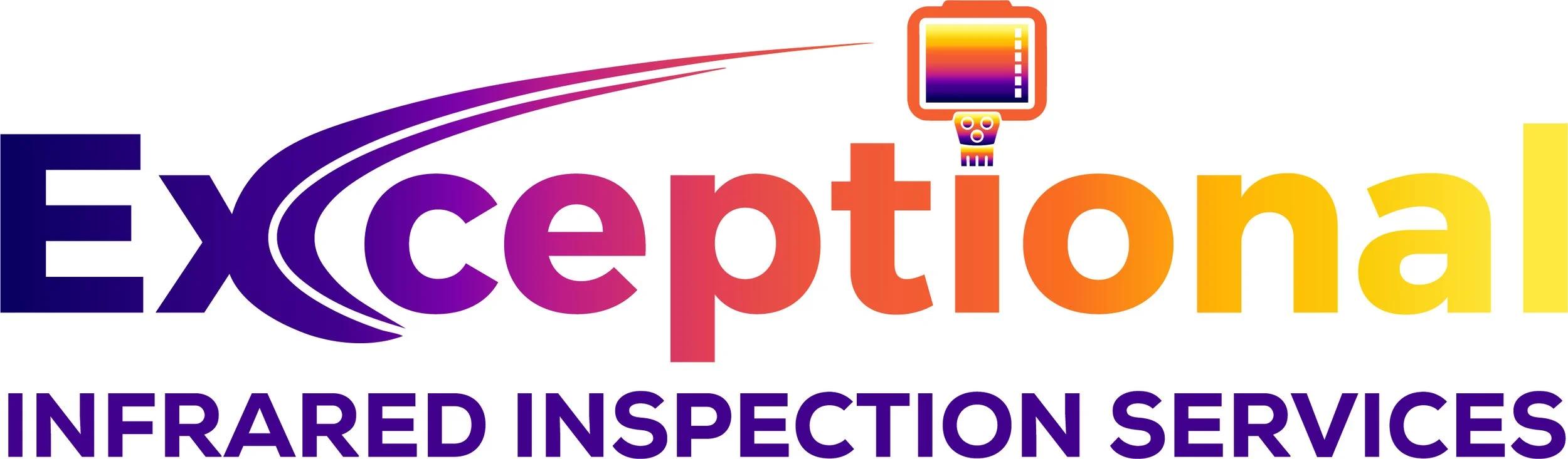 Colorful logo for Exceptional Infrared Inspection Services with purple, pink, orange, yellow text, and a small icon of a thermal imaging camera.