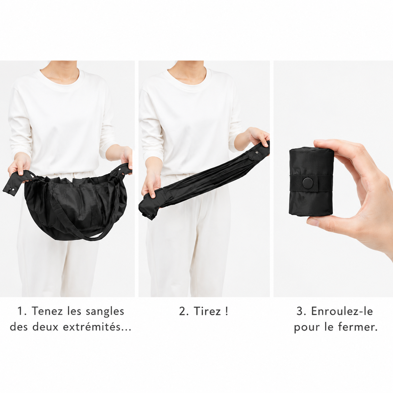 Guide en trois étapes pour plier un sac noir.png