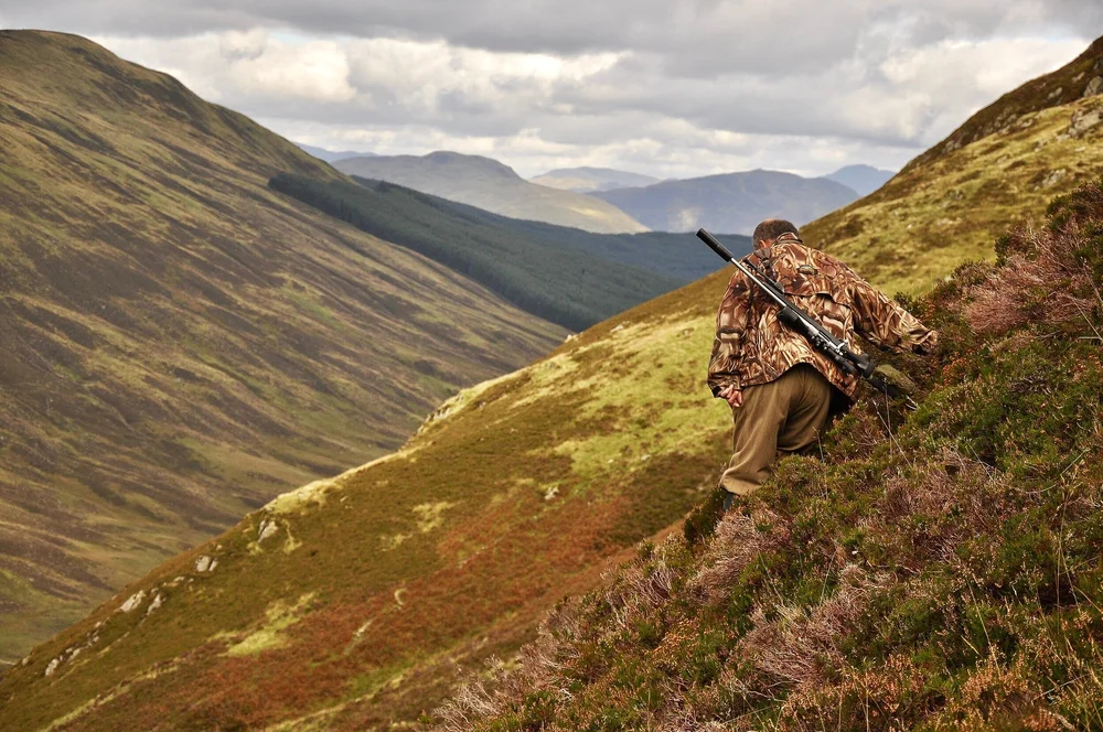 hunter hunting in valley hill side