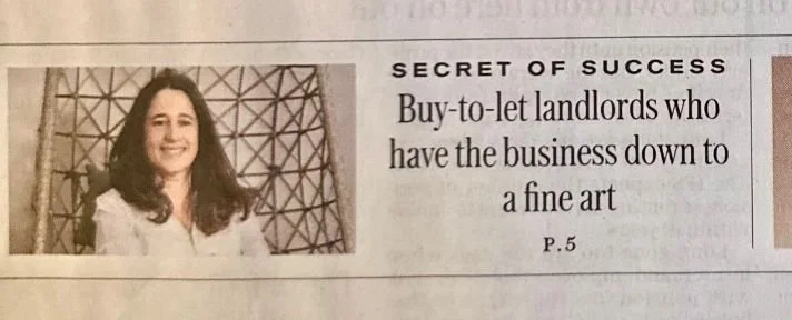 A digital newspaper clipping banner titled Secret of Success: But-to-let landlords who have the business down to a fine art, featuring a portrait of Amanda Stecker