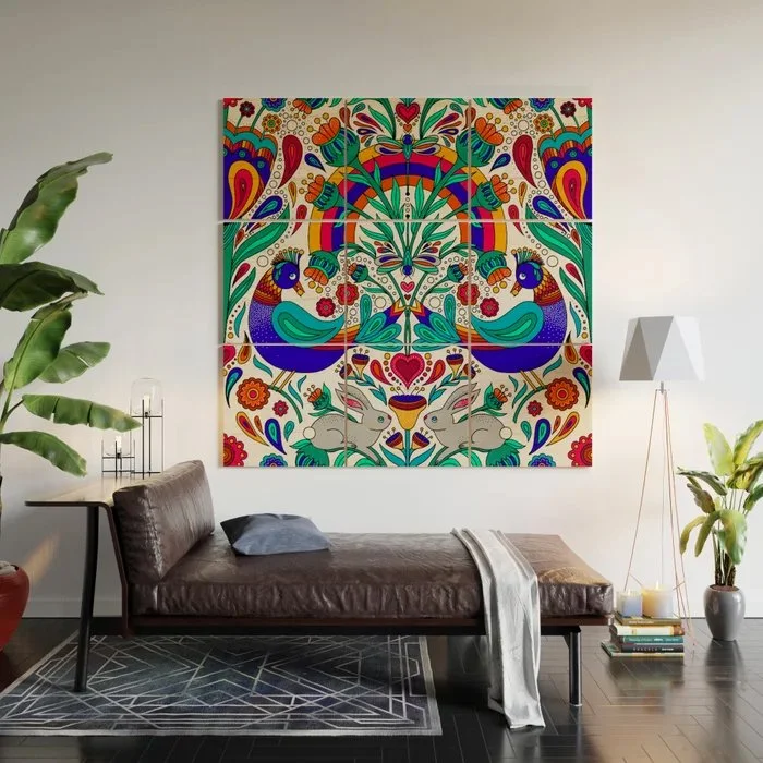 Distelfink Daydream Maximalist Scandi Folk Art Wood Wall Art