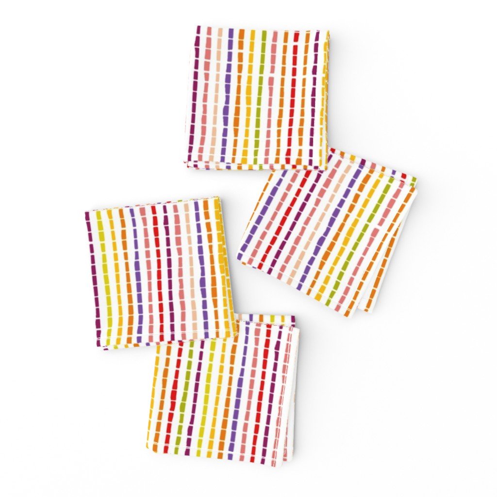 Burlap Texture Modern Stripes - Rainbow on White Cocktail Napkins