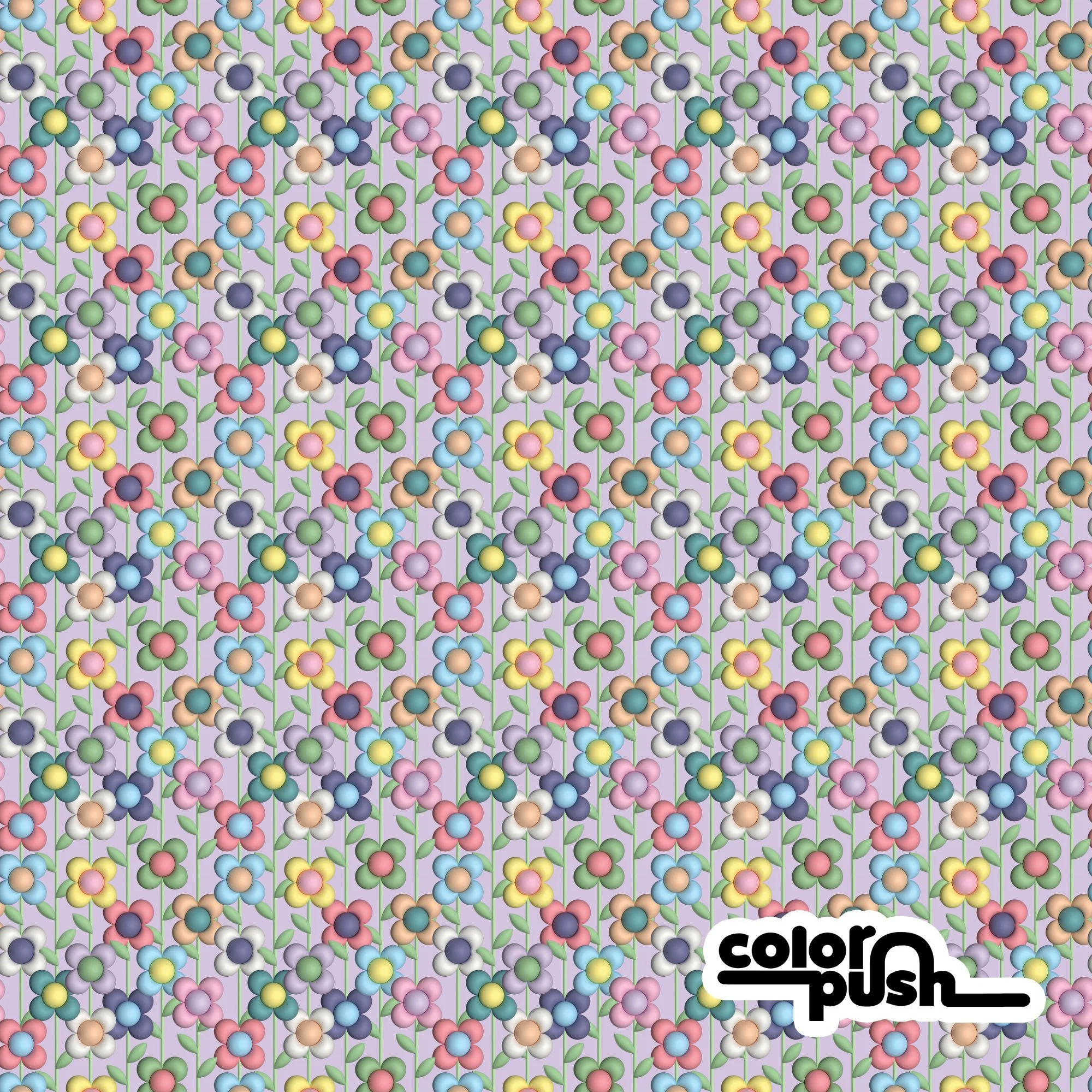 Dollhouse 3D Bubble Flower Vines Pop-Art Colorful Rainbow Floral - Extra Small on Lilac