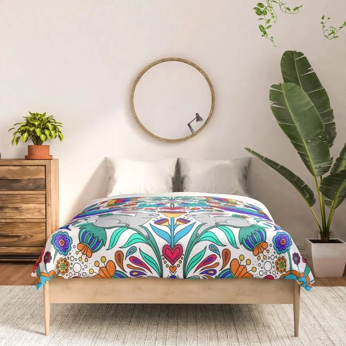 Distelfink Daydream Maximalist Scandi Folk Art Duvet Cover