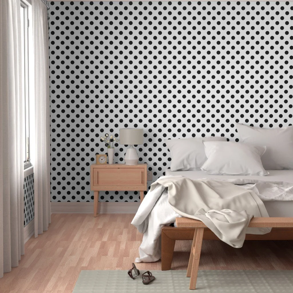 Large Polka Dot Coordinate Print - Black on White Wallpaper