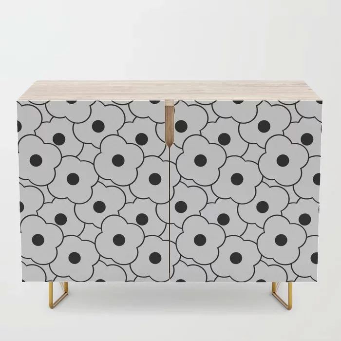 Pop-Art Cartoon Black and White Simple Flowers Credenza