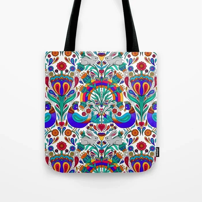 Distelfink Daydream Maximalist Scandi Folk Art Tote Bag