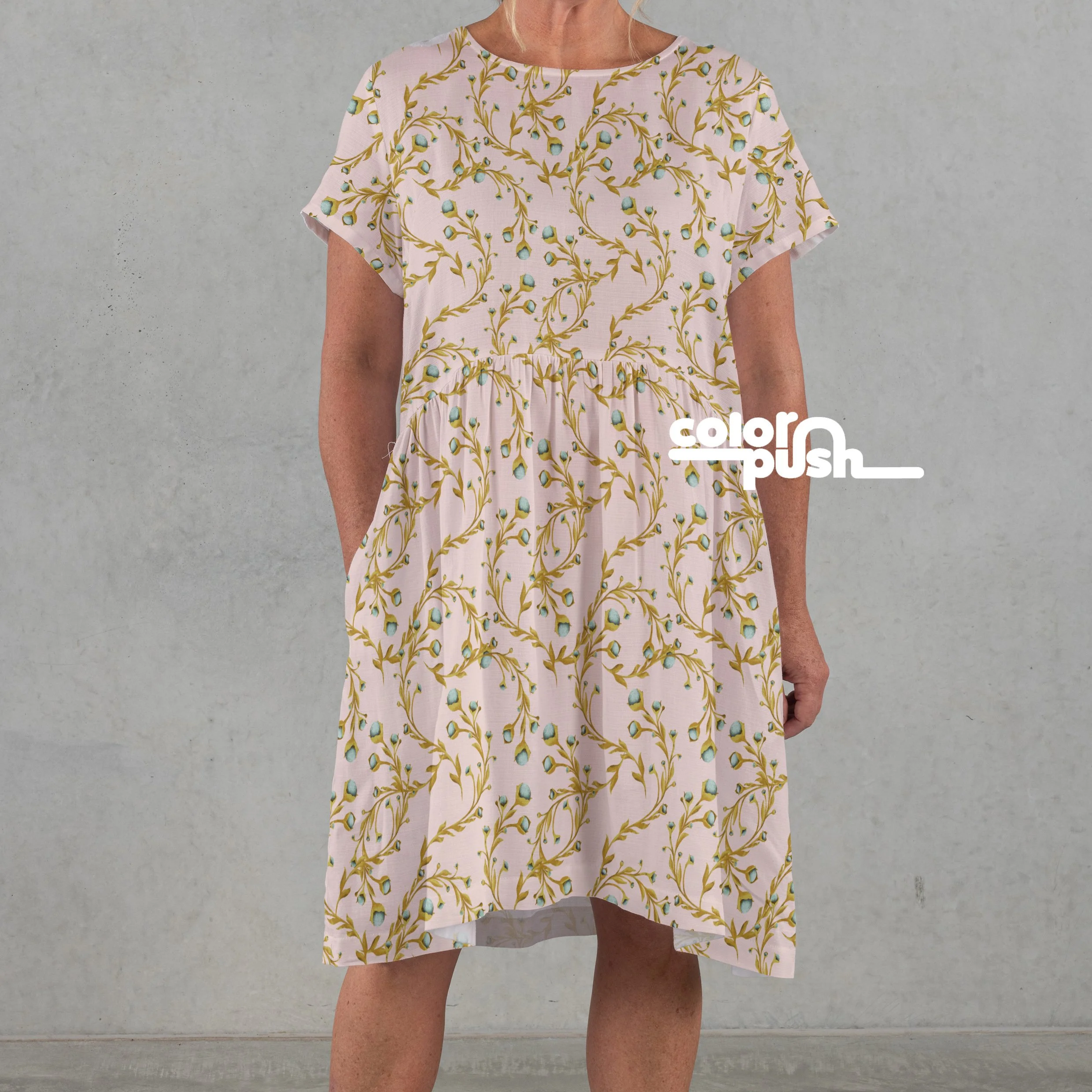 Spring Garden Blooming Golden Flower Vines on Blush Pink  fabric - available now on Spoonflower