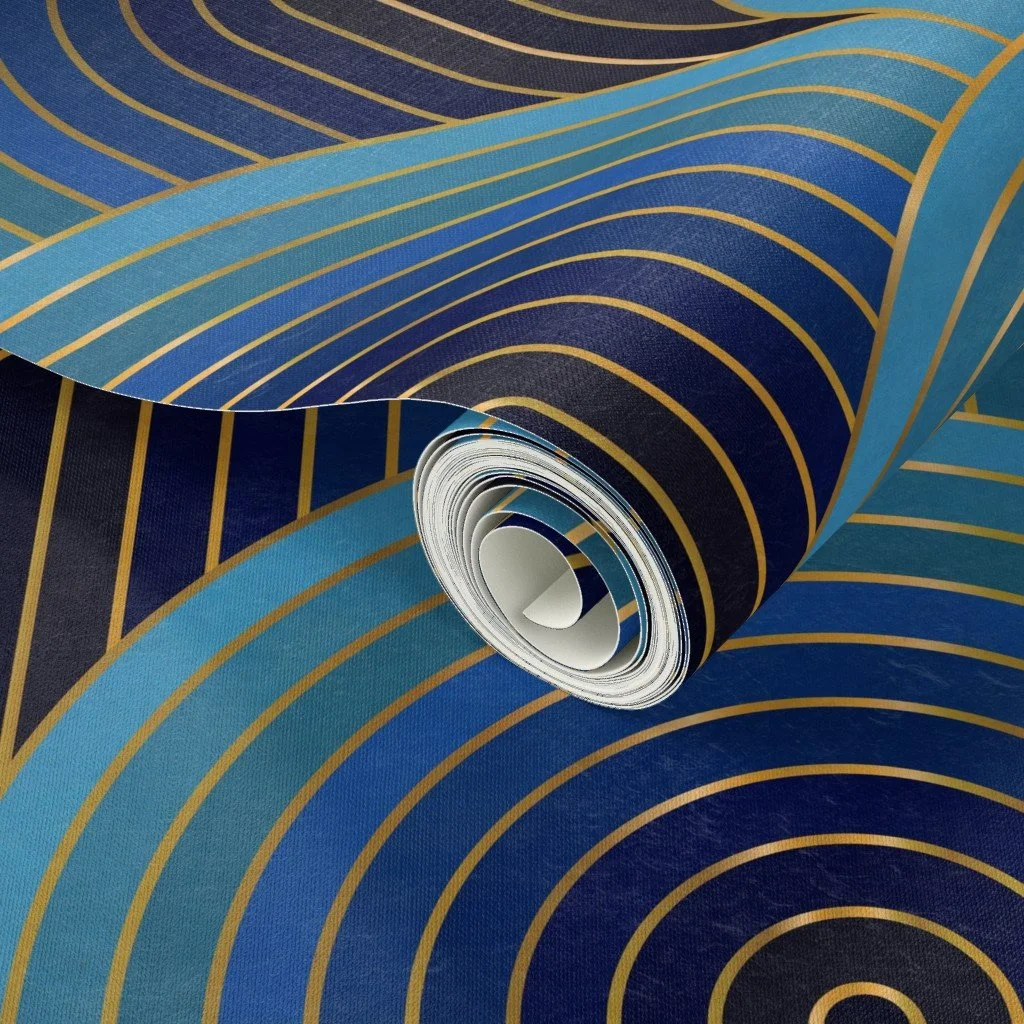 Art Deco Waterfall Arches - Blue with Metallic Gold by colorpush