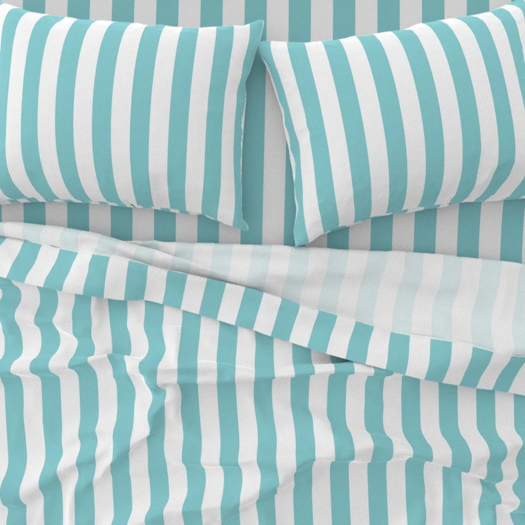 Classic Vertical Stripes - White and Robin's Egg Blue Sheet Set