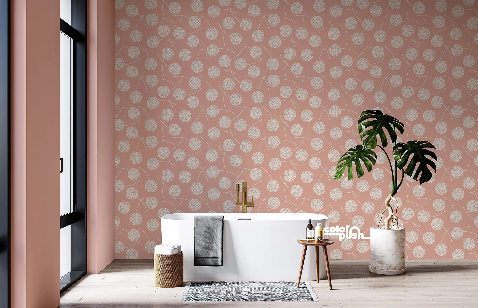 Block Cut Style Simple Dandelions - Cream on Peach