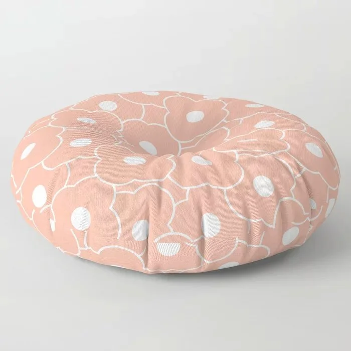 Simple White Flowers on Peachy Pink Background Floor Pillow