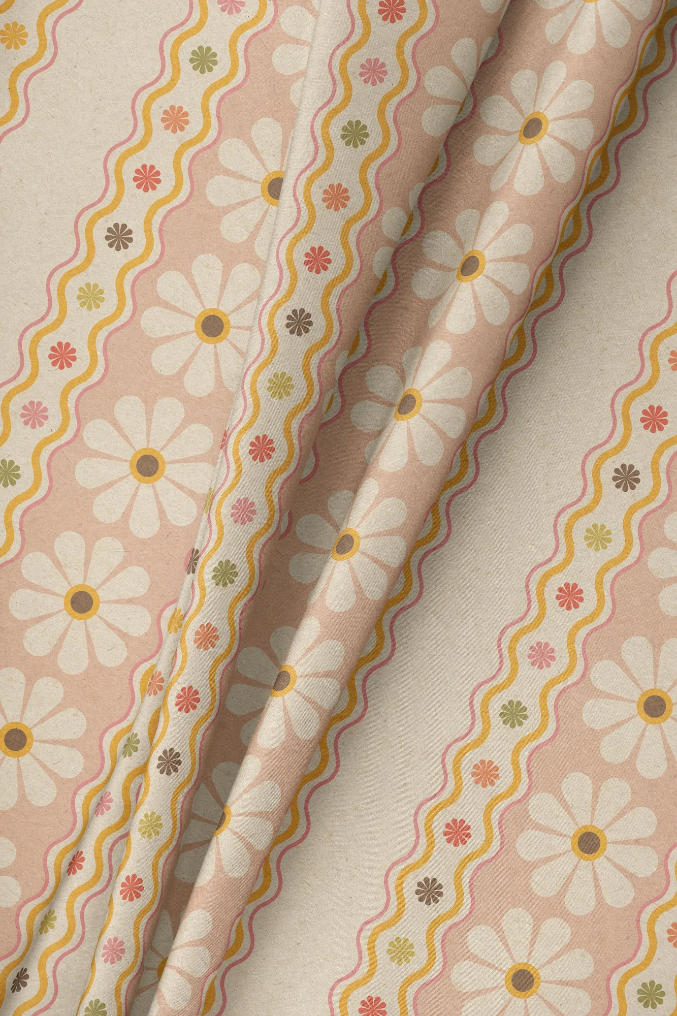Jumbo Retro Daisies with Squiggle Lines on Natural Textured Background by colorpush