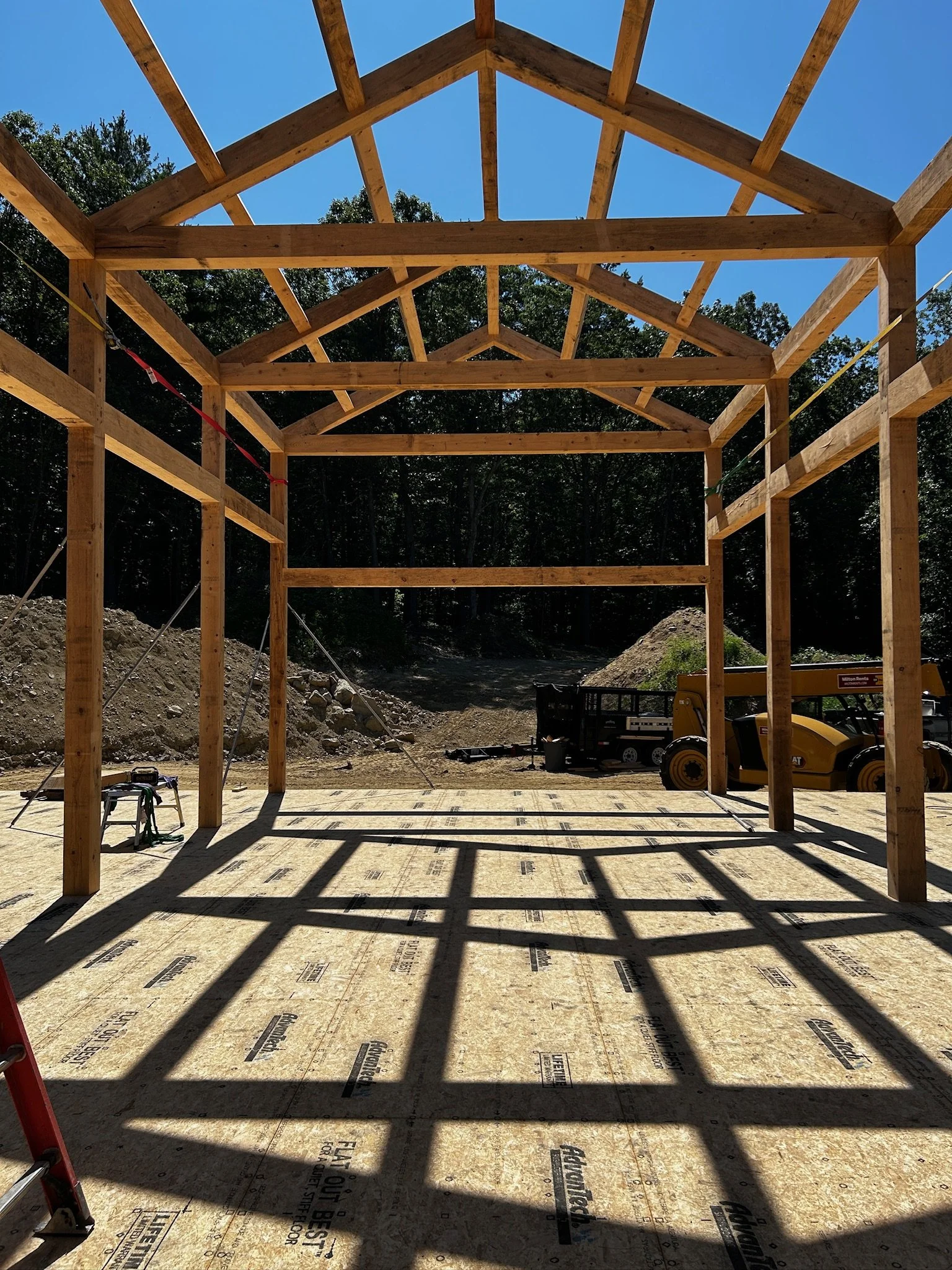 Architectural blueprint sketch of a roof structure for a primary bedroom ceiling, showing framing details, measurements, and notes about insulation and ceiling joists.