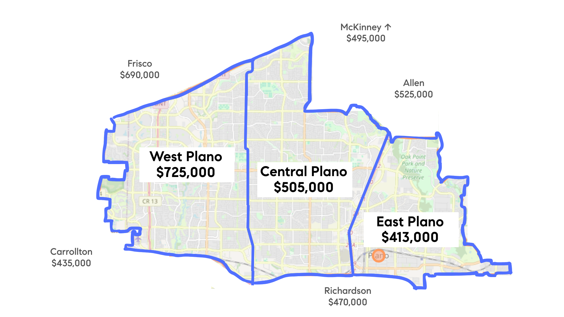 Plano real estate market regions map