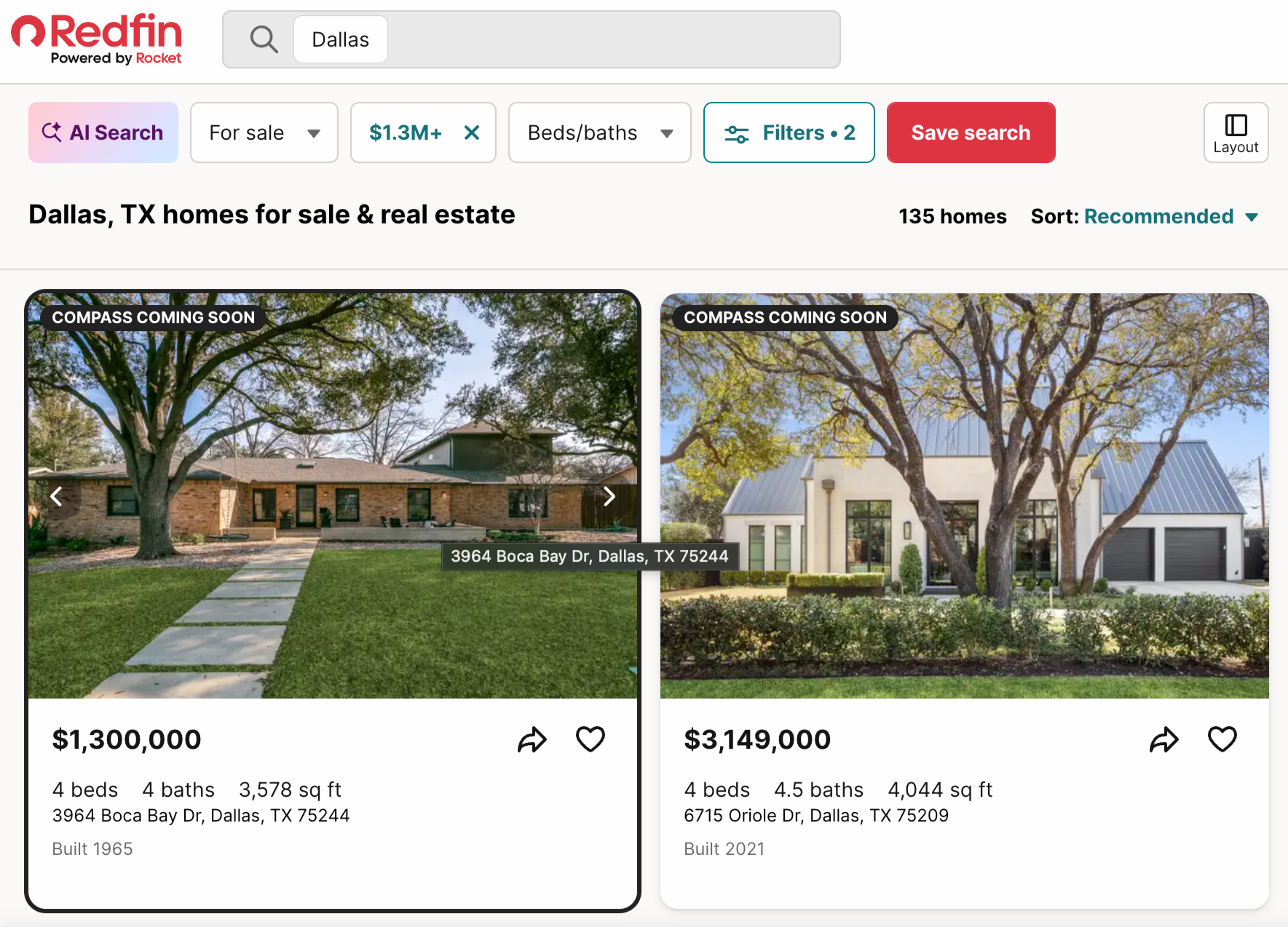 Compass Coming Soon listings displayed on Redfin