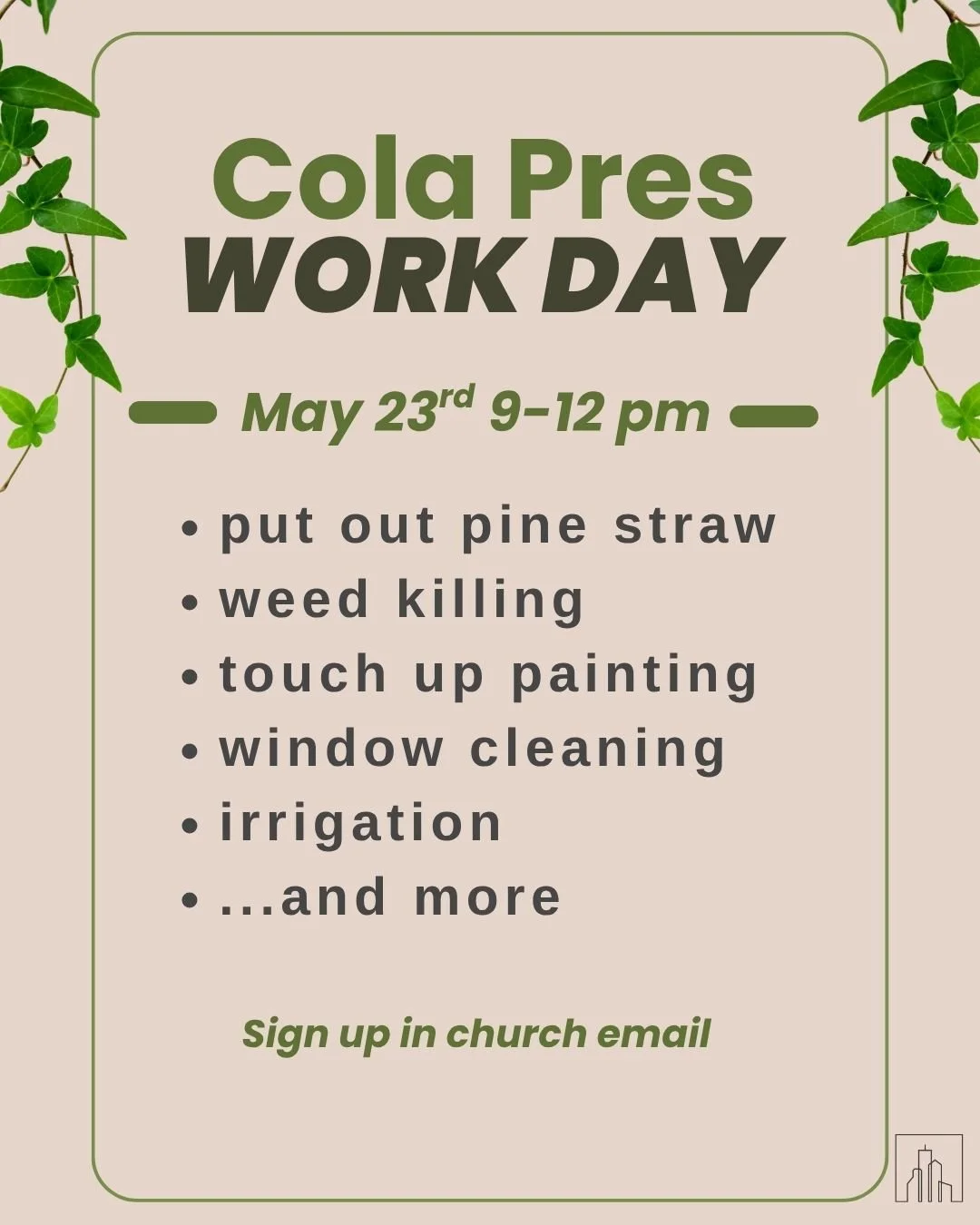 No skills needed! Come for part or for all. Bring work gloves and a water bottle.