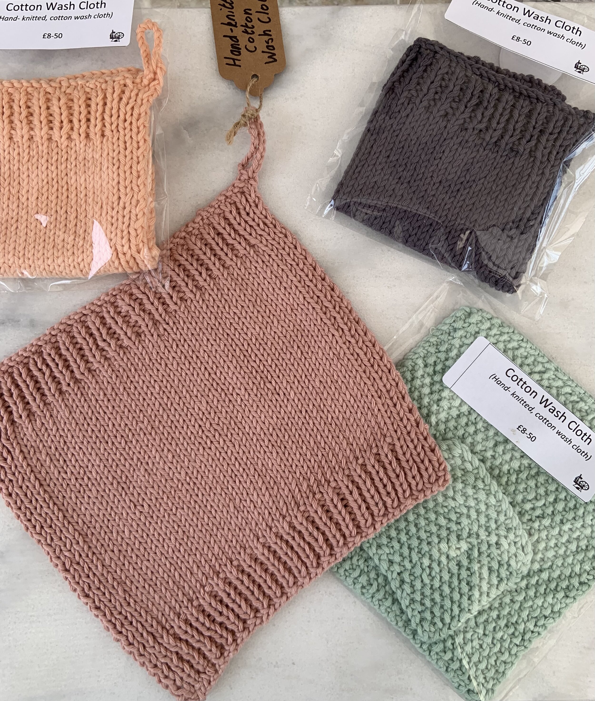 Handknitted cotton wash cloths