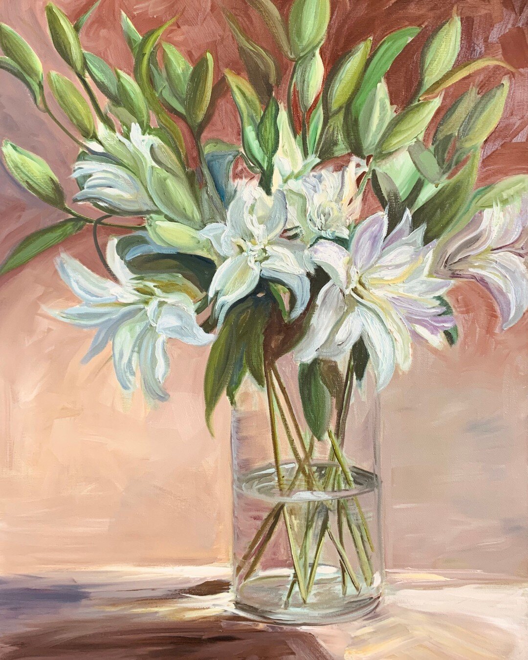 Just finished this painting which is headed up to Boca Raton FL. &quot;Double White Lilies&quot;, oil painting 24&quot; X 36&quot; will be available at the AVDA's 16th Annual Heart of a Woman Luncheon.  This event raises funds to support AVDA's (vict