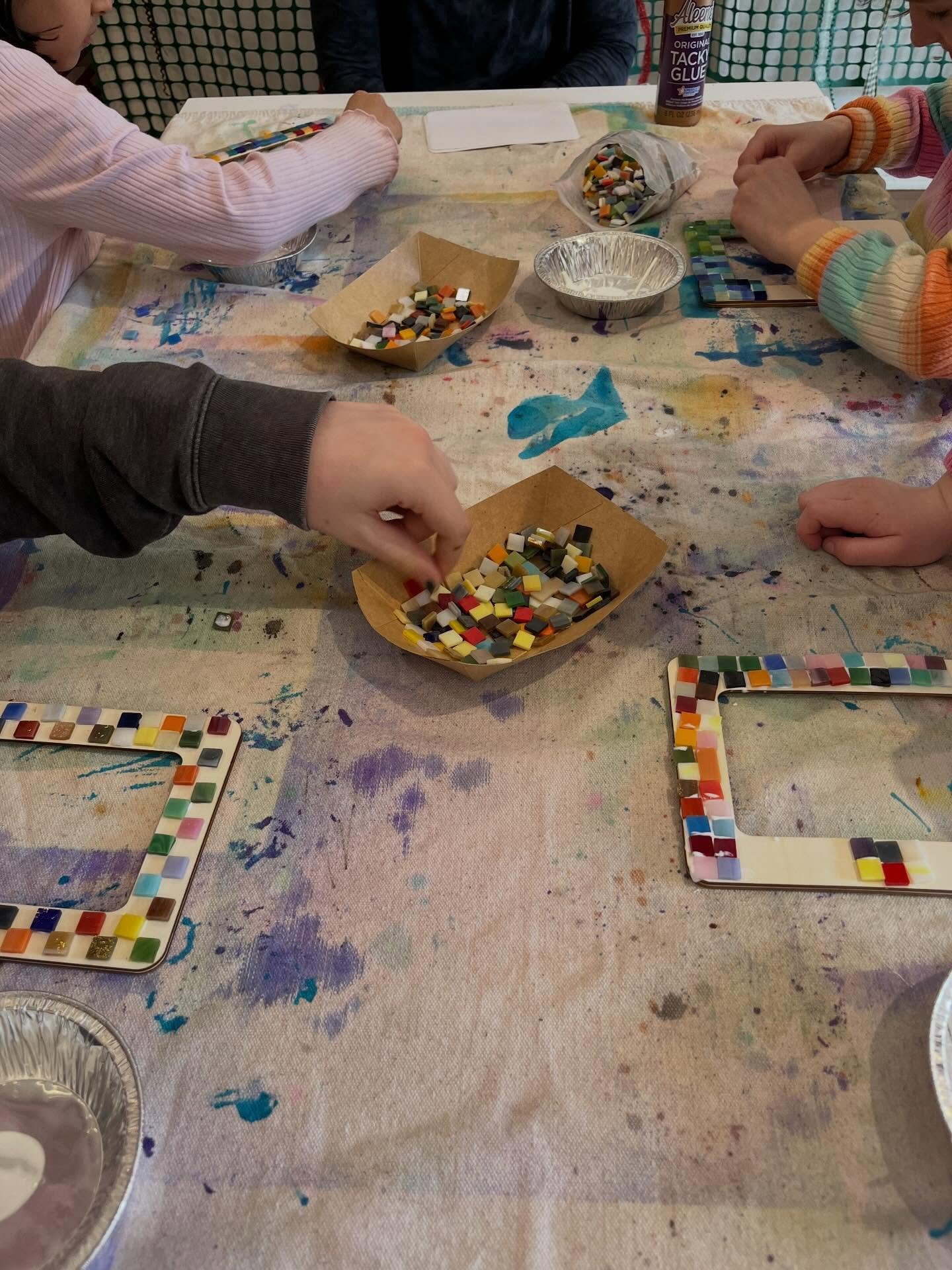 Mosaic frames made last week by our Afternoon Art Explorers ❤️