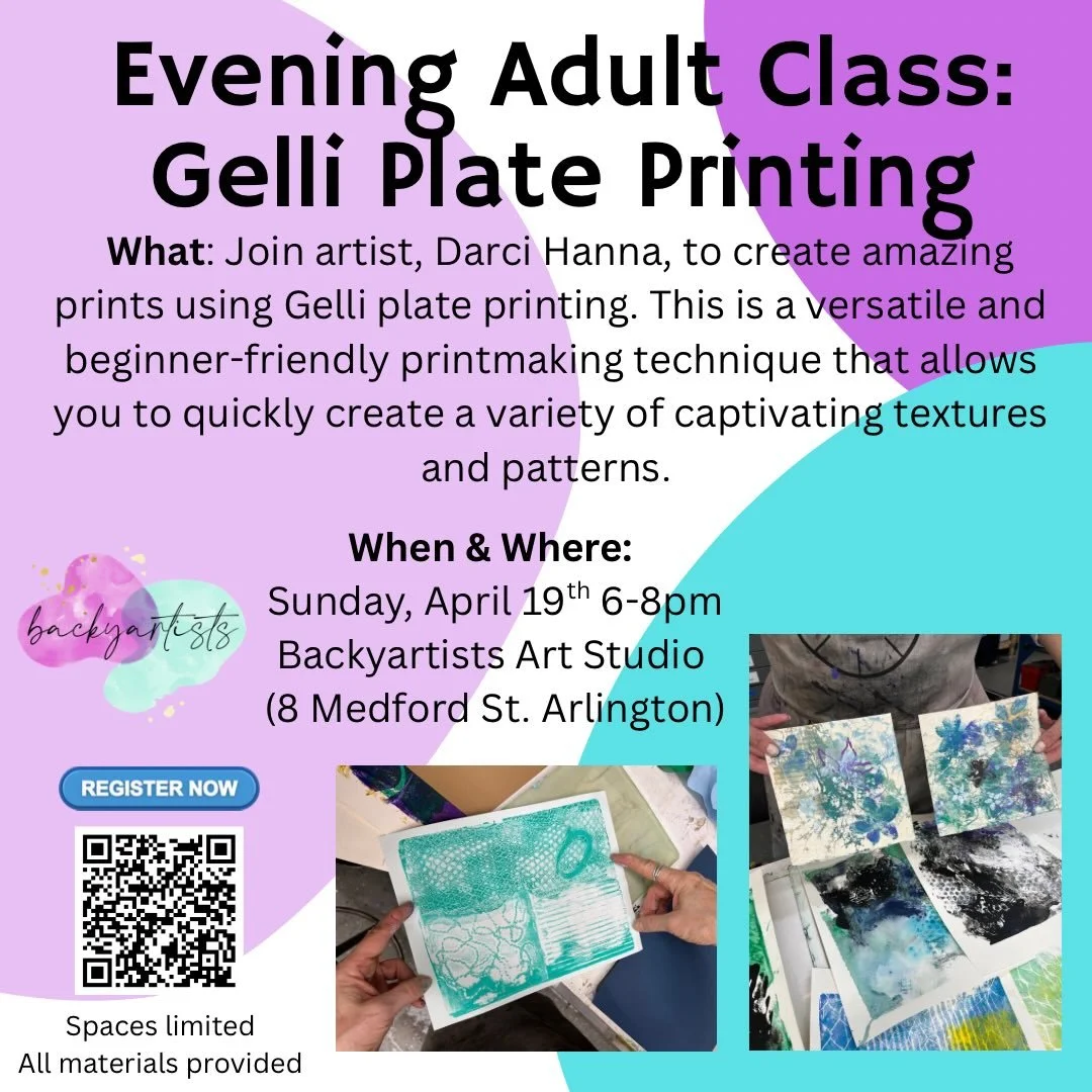 You asked for more adult nights, so we delivered!!

Gelli plate printing, using a silicone plate and acrylic paint, is a versatile and beginner-friendly printmaking technique that allows you to quickly create a variety of captivating textures and pat