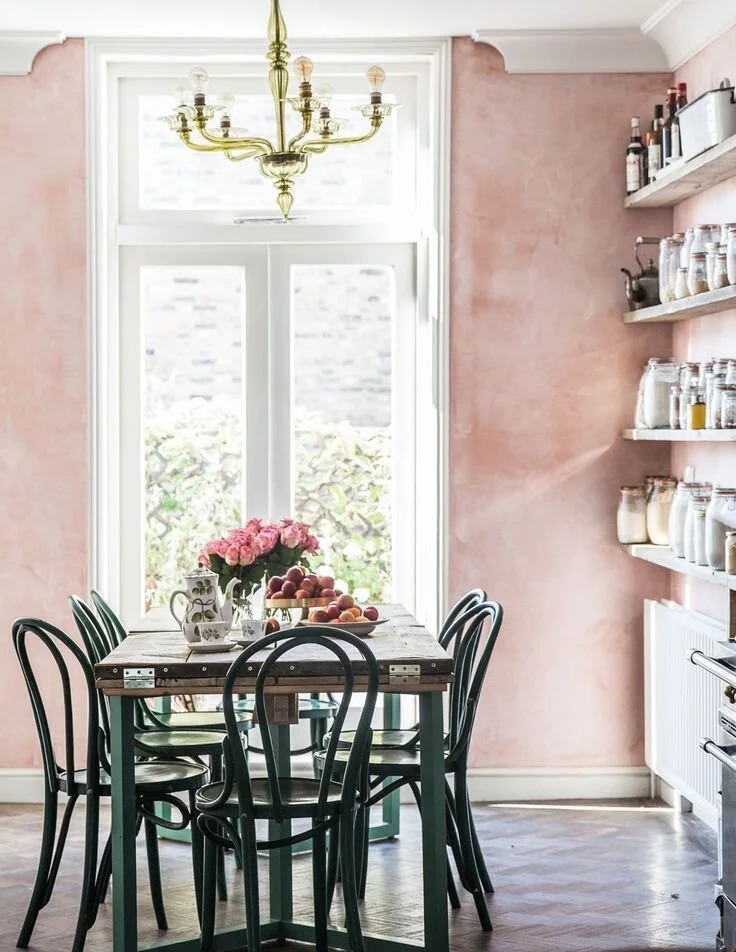 Plaster walls painted pink