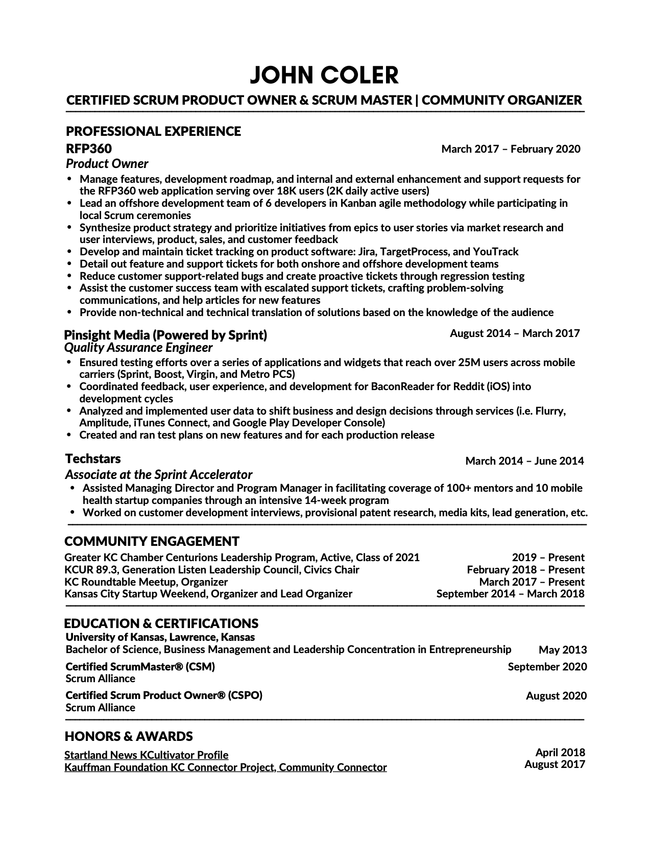 John Coler Resume