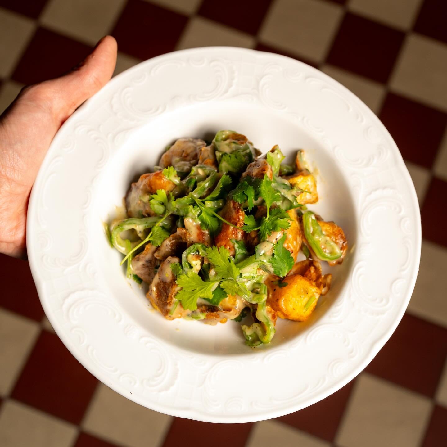 Our Batata Harra can be found on our dinner mezza section. Salt-roasted potatoes tossed with long hots, garlic, lemon, and cilantro. 🥔