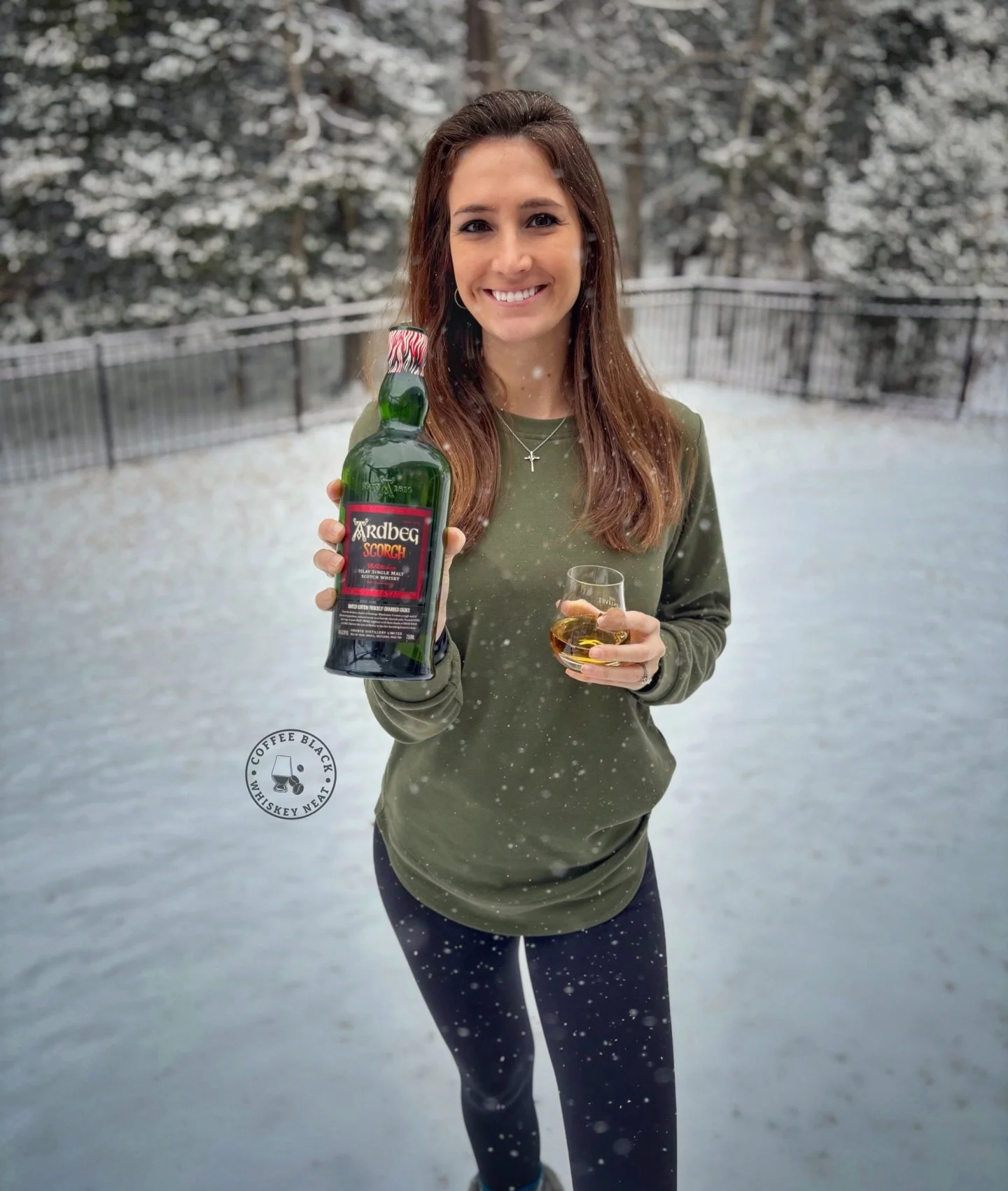 Trying to stay warm on this snowy day with some @ardbeg_usa Scorch. We are up to 6+ inches and for you northerners, we never get this much snow 😂. How are y&rsquo;all staying warm today? 
.
.
.
#whisky #scotch #ardbeg #scotchwhisky #coffeeblackwhisk