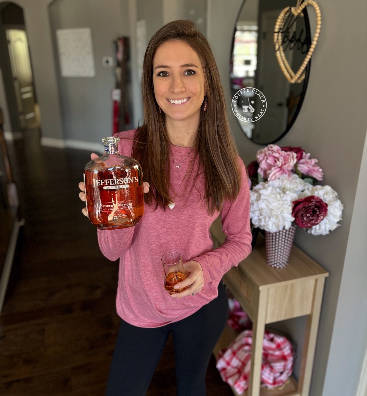 Kicking off the holiday weekend by celebrating #palentinesday with some @jeffersonsbourbon tonight🩷. Are you ready for Valentine&rsquo;s Day tomorrow? 
.
.
.
#whiskey #bourbon #jeffersonsbourbon #coffeeblackwhiskeyneat