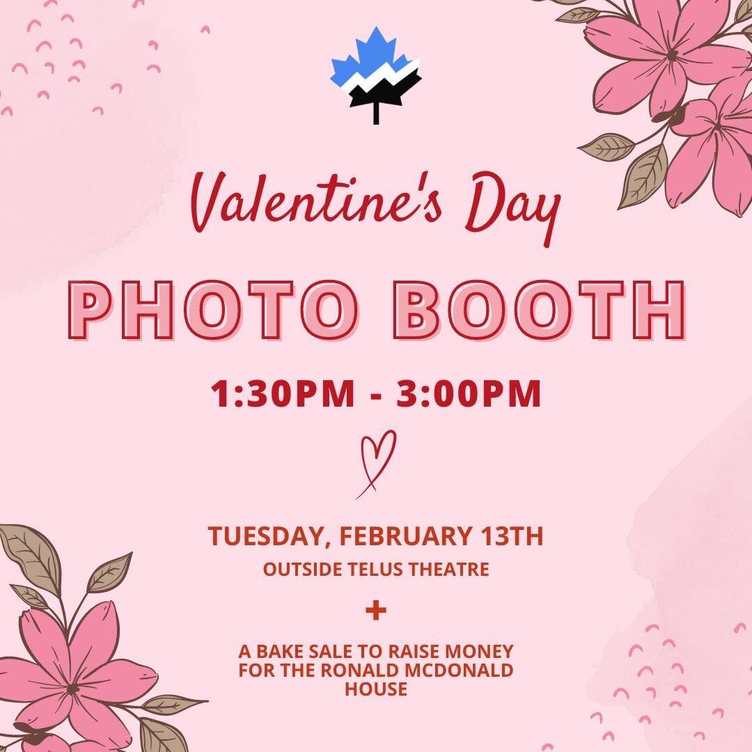 Valentines Day Photo Booth📷💕

Come by the photo booth and enjoy some treats from the bake sale!

When⏱️: Feb 13 1:30-3:00PM
Where📍: Outside Telus Theatre Burnaby Campus