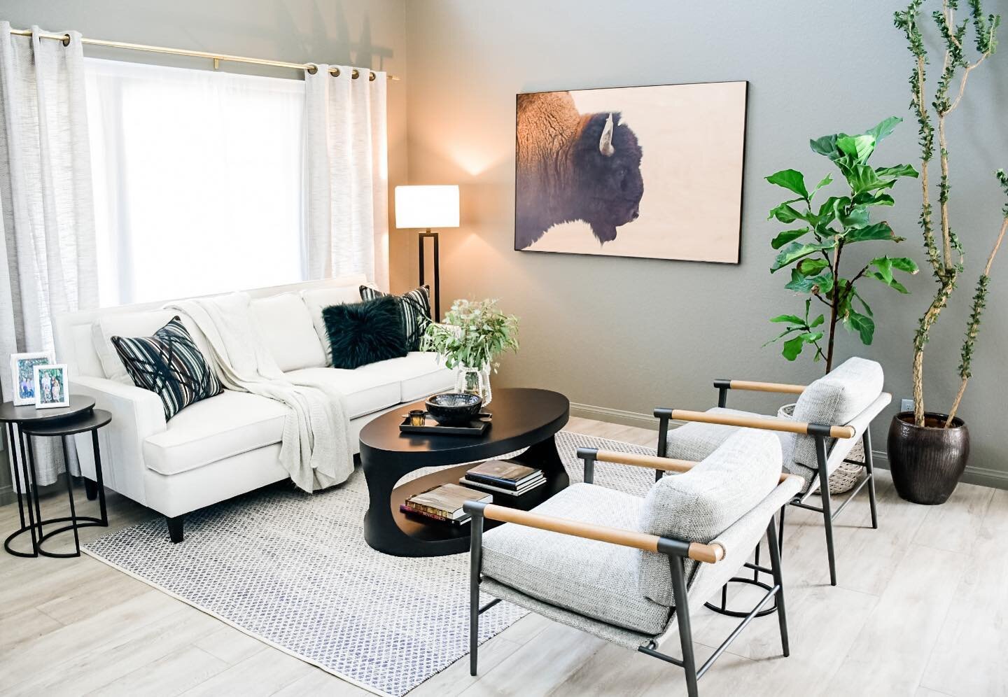 Black accents to make the room PoP 💥 
.
.
.
#americanbison #fourhandsfurniture #safaviehrugs #noirfurniture #bernhardtfurniture #edgy #interiordesign #murrietadesigner #bearcreek #hgtv #designbuild #interiorstyle #styling #decor #contrast #contempor