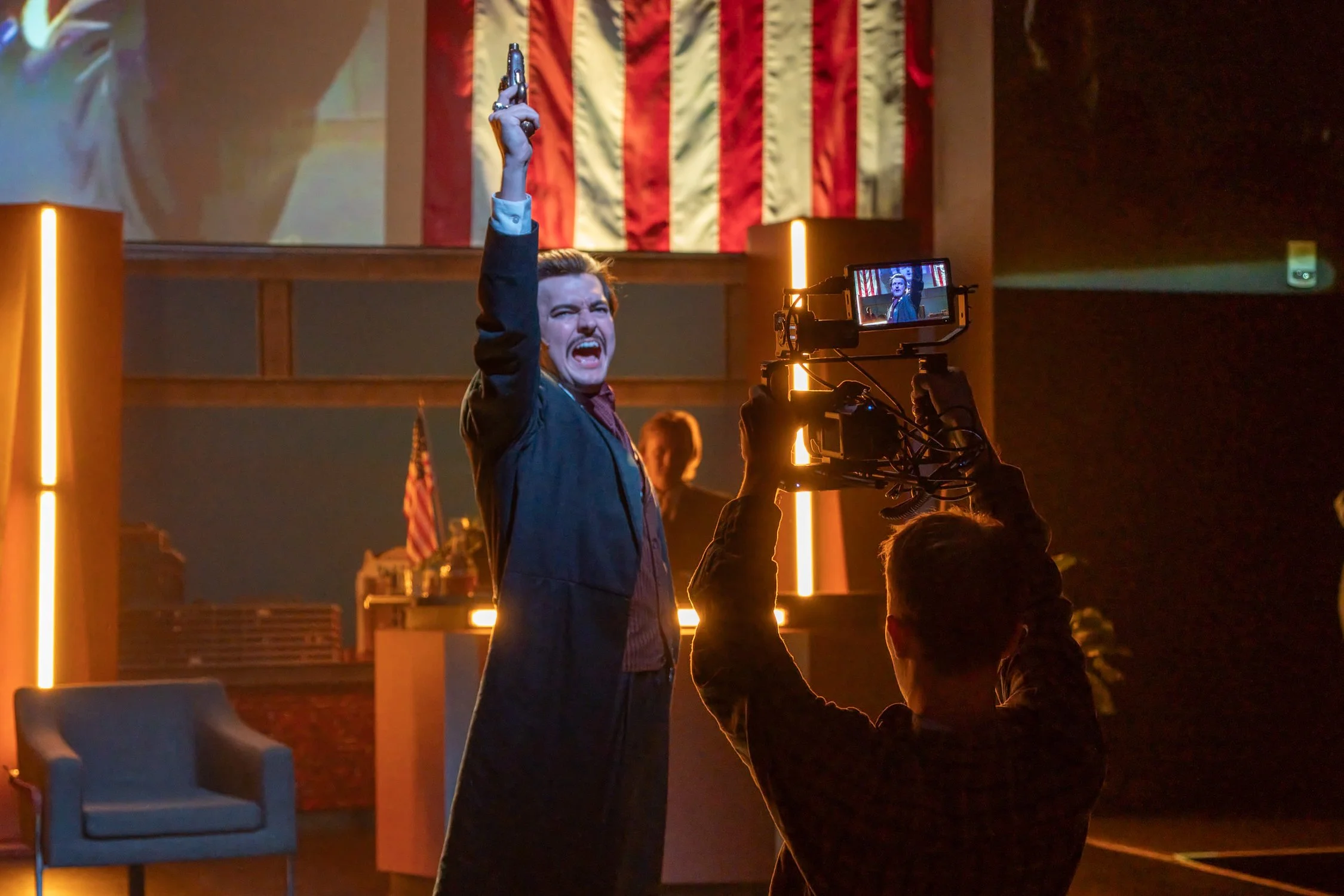 Jarrett Bloom as John Wilkes Booth in Assassins at the Zeiders American Dream Theater with Full Circle Productions with Ryan Rudel, Adam Marino, Alexandra Shepard, Mark Medea Munoz, Ricky Jones, Andre Magalhaes, Amanda Scanlan, and Conor Crowley (202