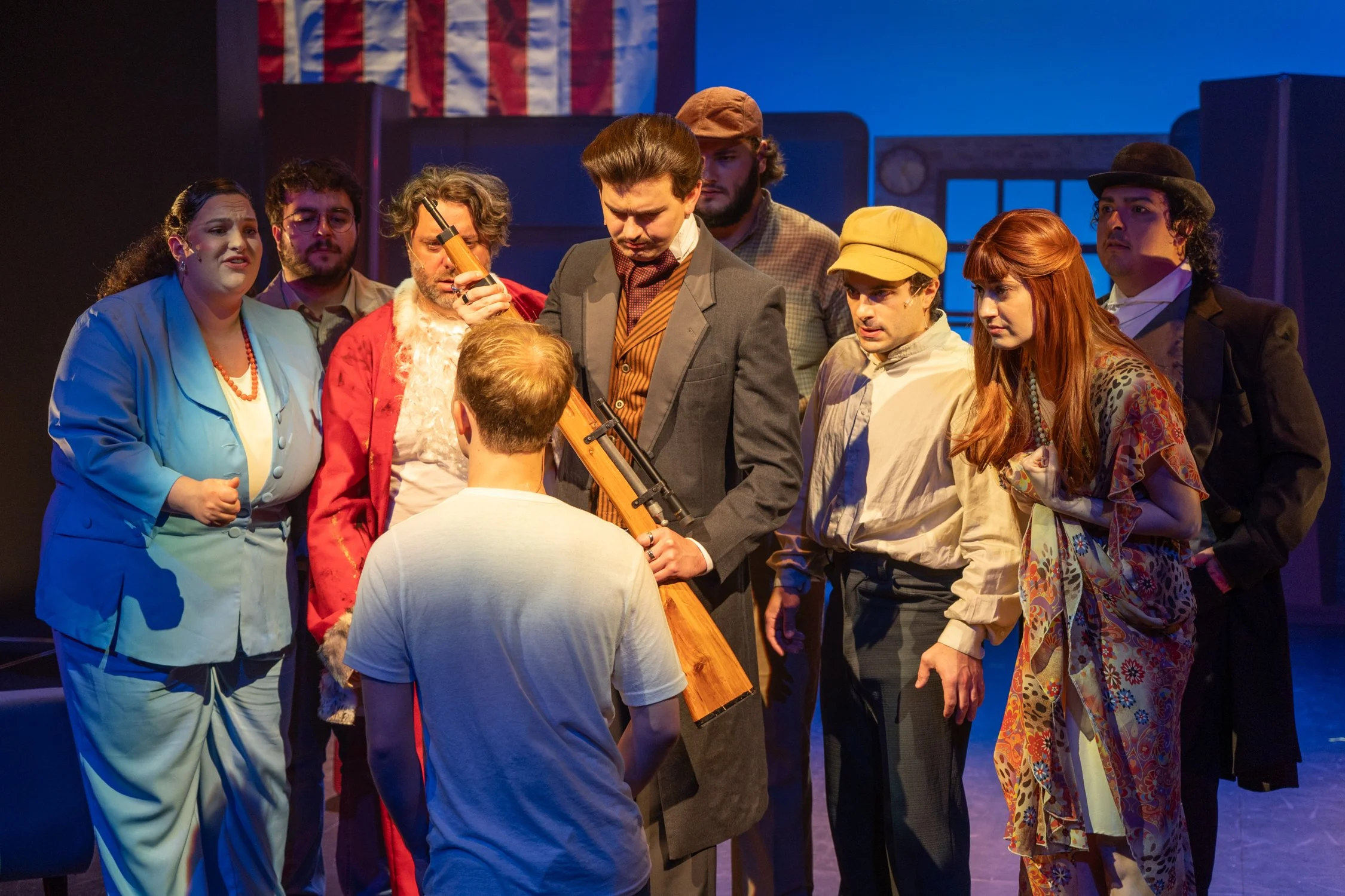 Jarrett Bloom as John Wilkes Booth in Assassins at the Zeiders American Dream Theater with Full Circle Productions with Ryan Rudel, Adam Marino, Alexandra Shepard, Mark Medea Munoz, Ricky Jones, Andre Magalhaes, Amanda Scanlan, and Conor Crowley (202
