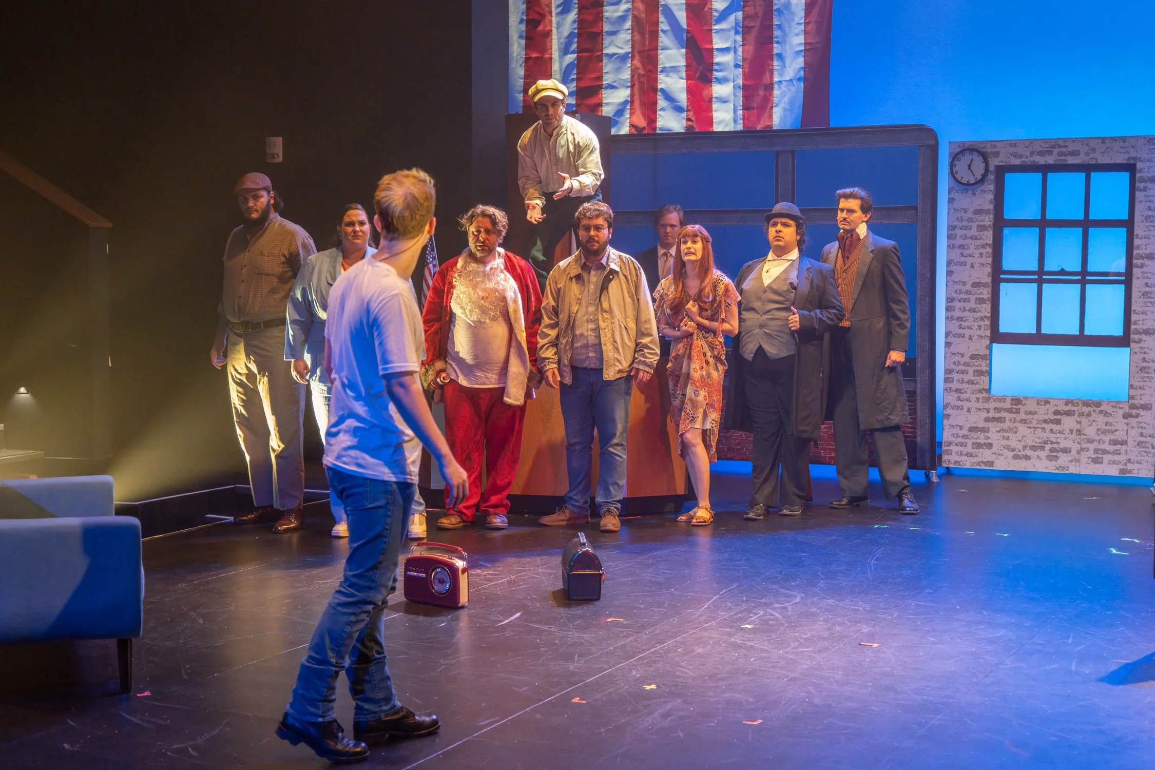 Jarrett Bloom as John Wilkes Booth in Assassins at the Zeiders American Dream Theater with Full Circle Productions with Ryan Rudel, Adam Marino, Alexandra Shepard, Mark Medea Munoz, Ricky Jones, Andre Magalhaes, Amanda Scanlan, and Conor Crowley (202