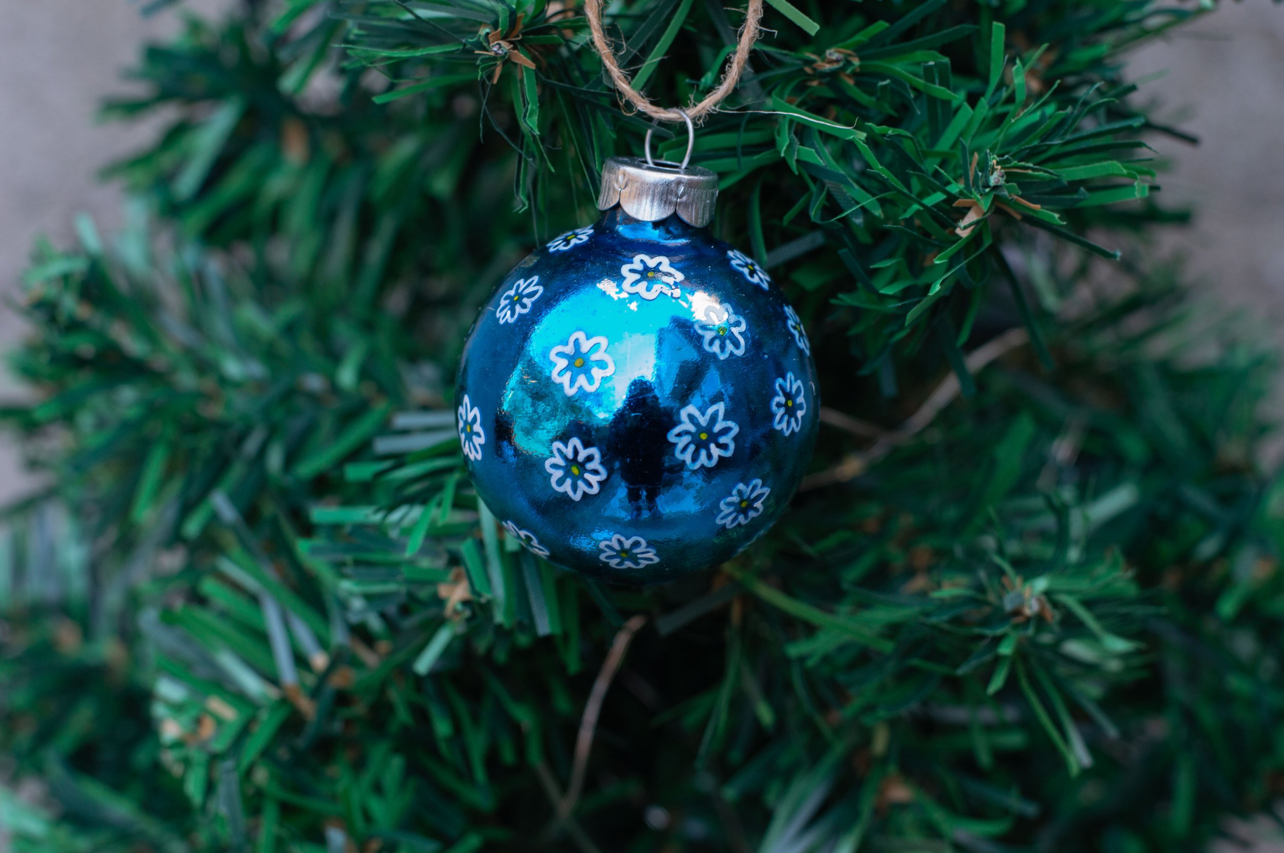 Hand Painted Christmas Ornament Green Blue Silver | Sugar Creek Home Decor